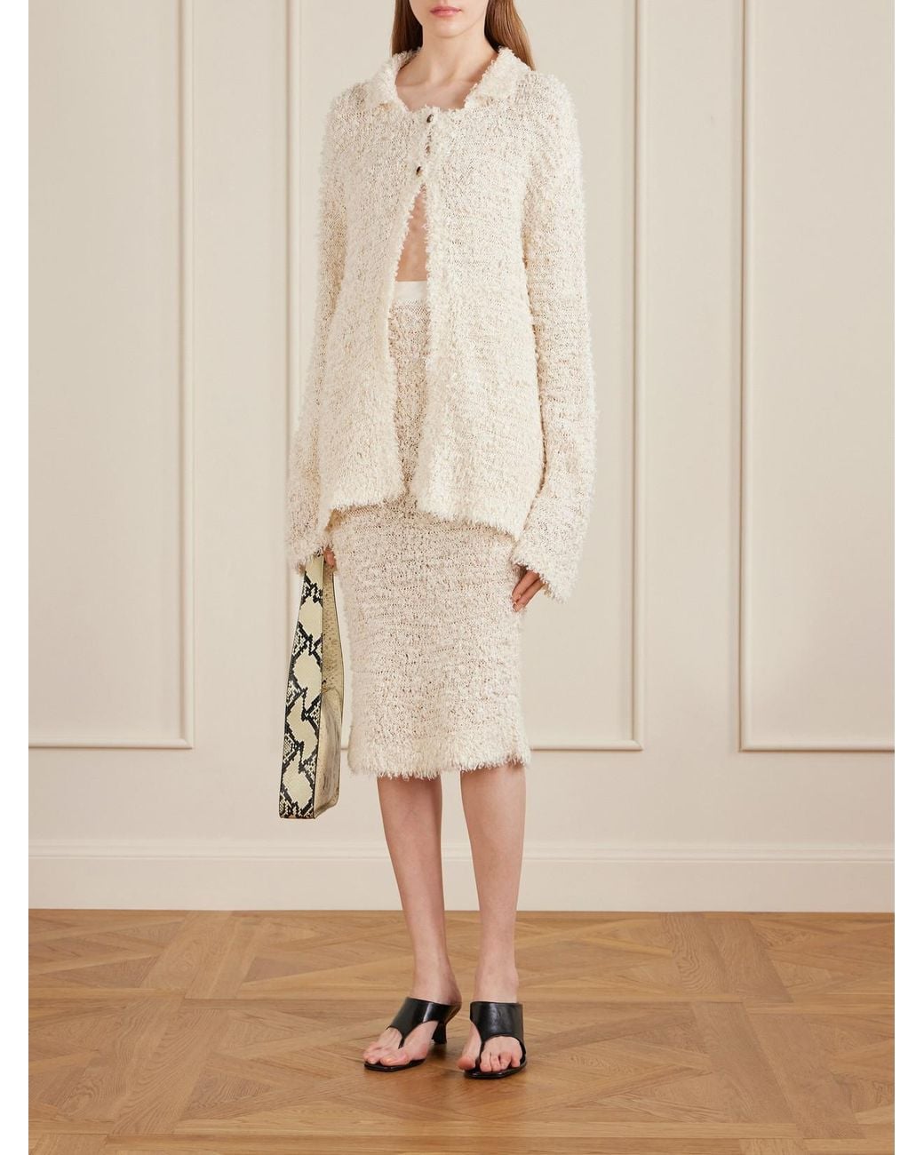 Khaite Natural Adela Bouclé Midi Skirt