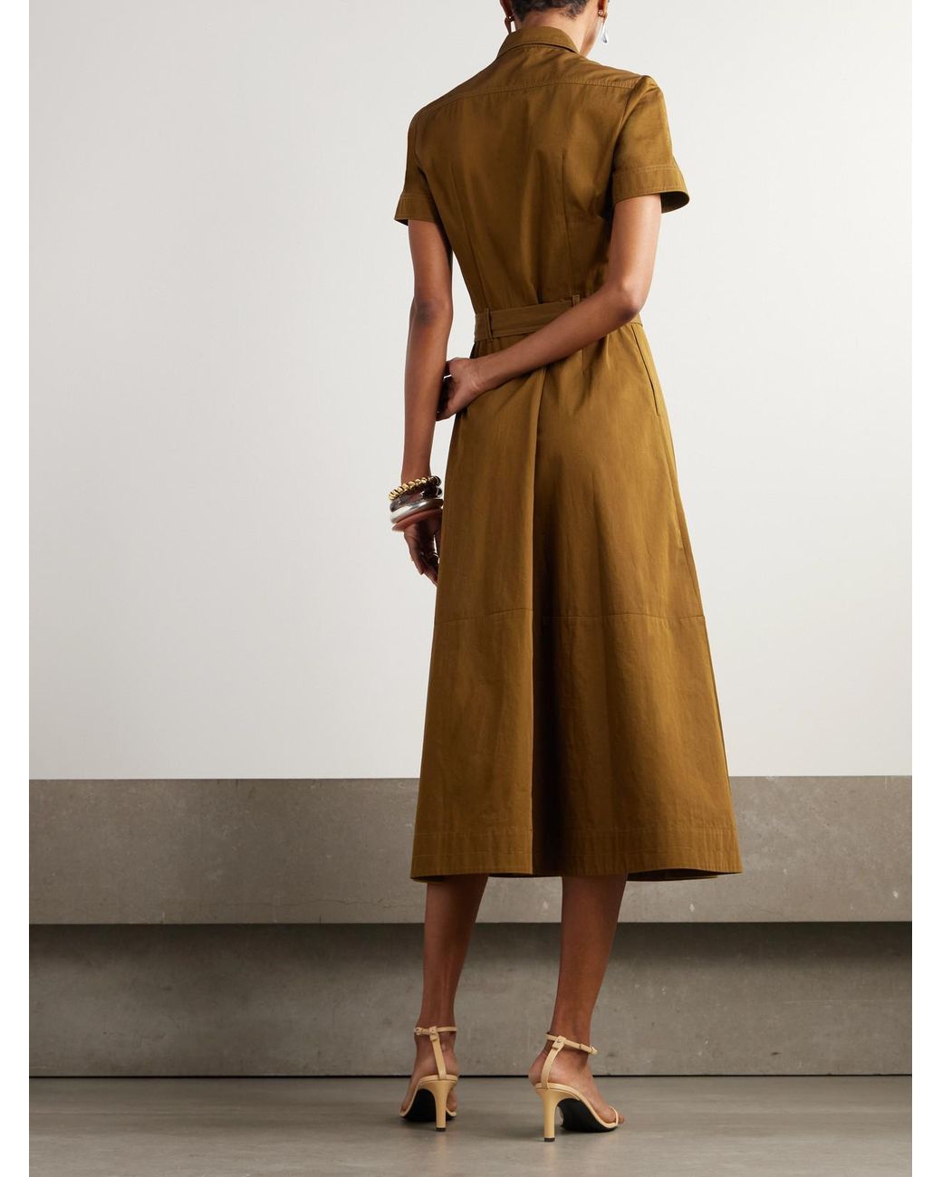 Emporio Sirenuse Giselle Belted Cotton-Drill Midi Shirt Dress in Natural |  Lyst