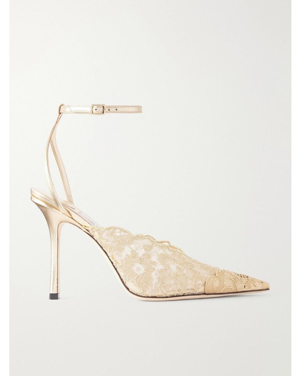 Jimmy Choo Natural Faiz 100 Leather-Trimmed Scalloped Lace Pumps