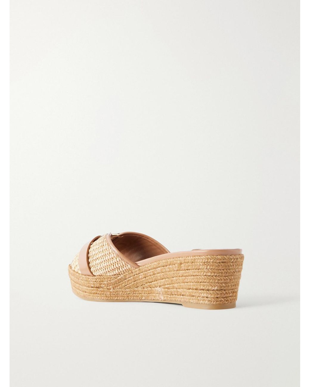 Jimmy Choo Natural Leda 50 Leather-Trimmed Raffia Platform Espadrilles