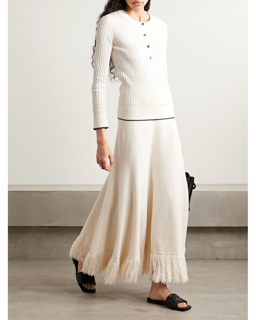 Bottega Veneta Natural Ribbed Cotton-Blend Bouclé Top