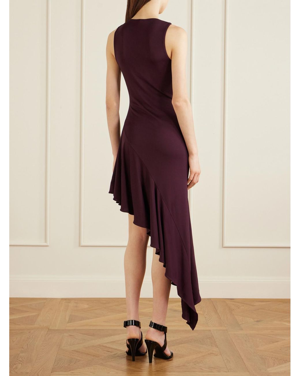 Alaïa Purple Asymmetrical Crepe-Jersey Midi Dress