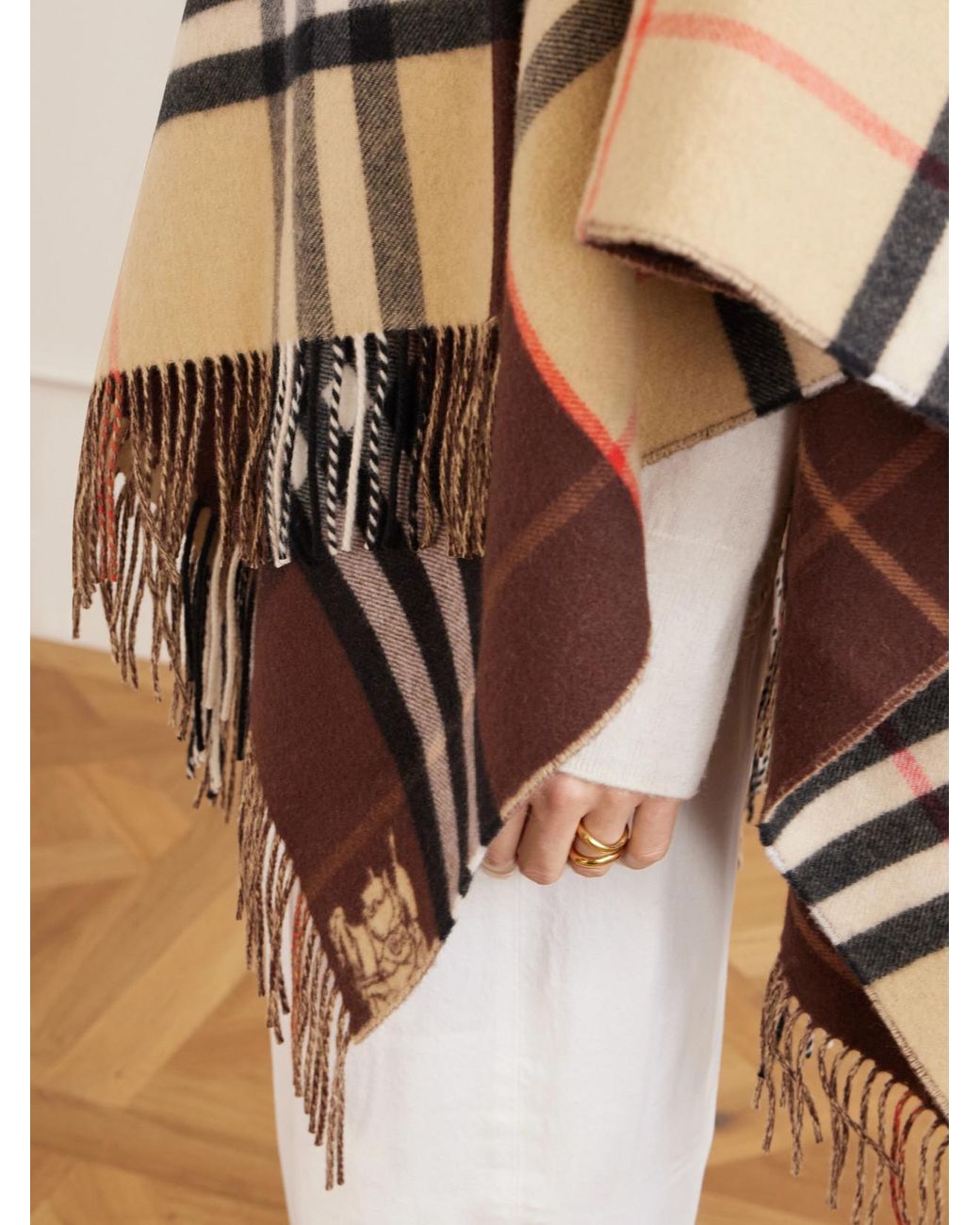Burberry Brown Fringed Checked Cashmere And Wool-Blend Cape