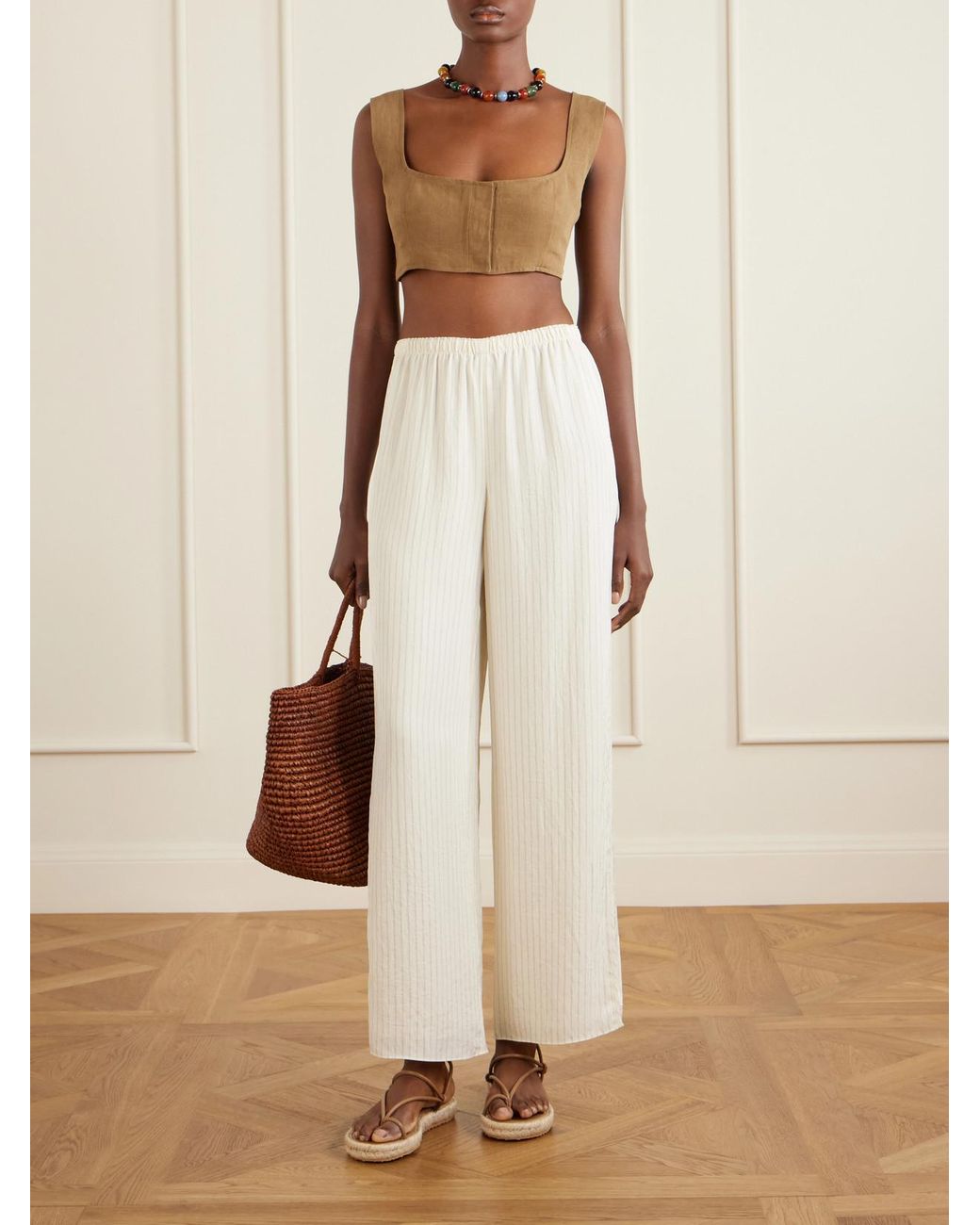 LeKasha White Jirja Linen Cropped Top