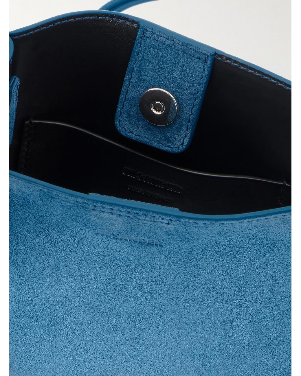 Jil Sander Blue Tangle Small Leather-Trimmed Suede Shoulder Bag