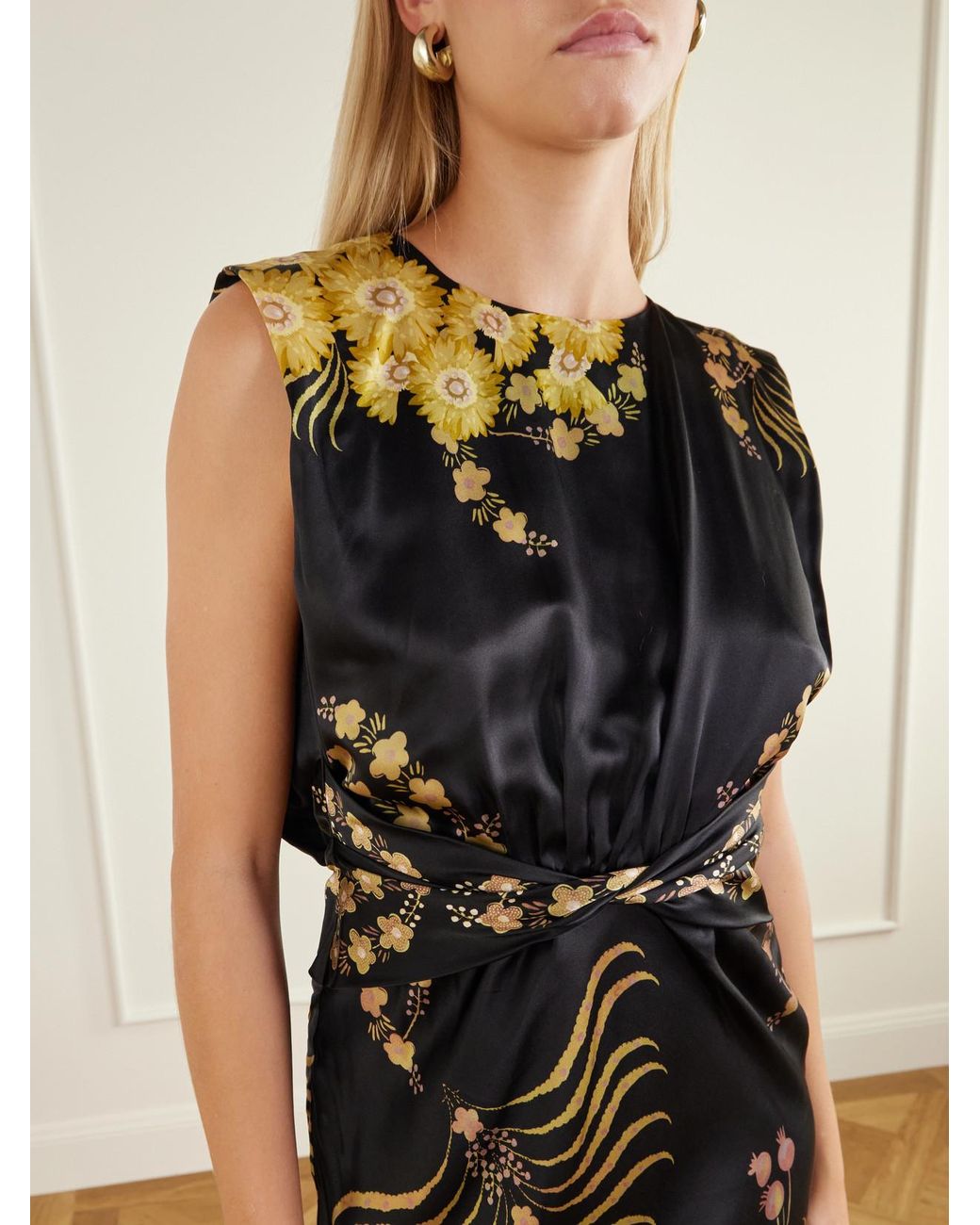 Saloni White Gwen Floral-Printed Silk-Blend Midi Dress