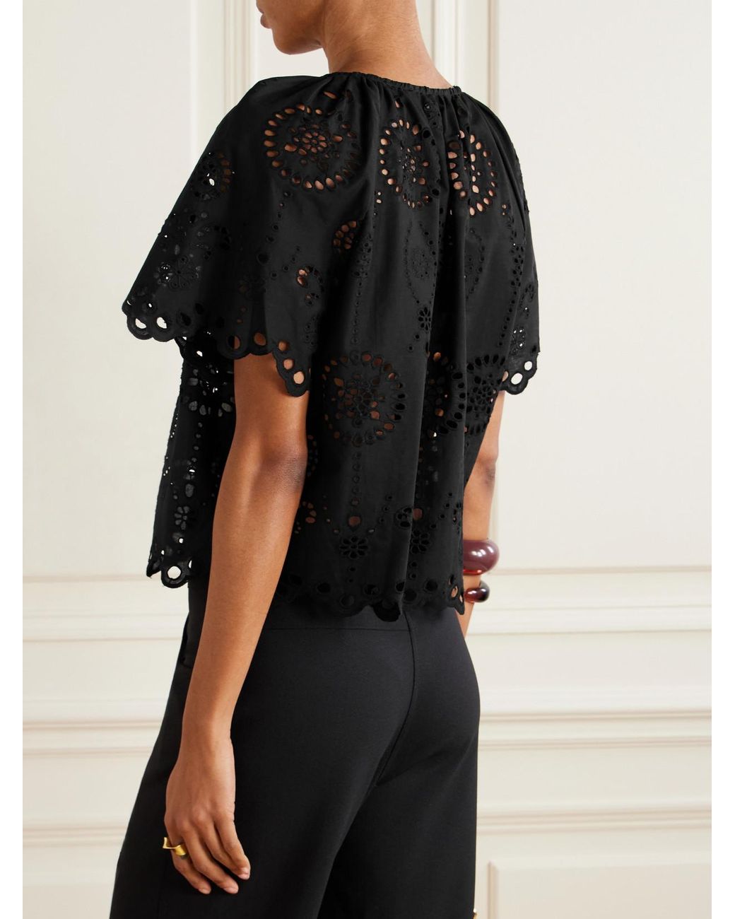 Matteau Black Scalloped Broderie Anglaise Cotton-Poplin Shirt