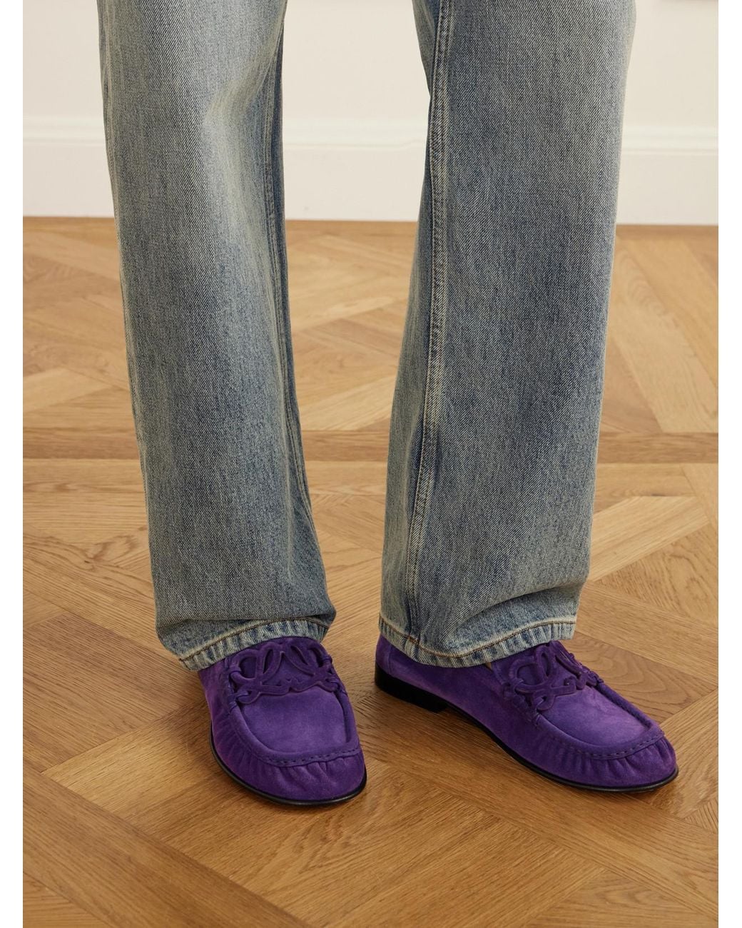 Loewe Purple Double L Suede Loafers