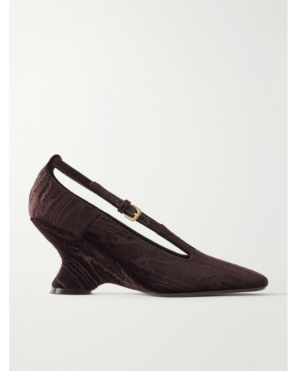 Dries Van Noten Brown Velvet Moiré Wedge Pumps