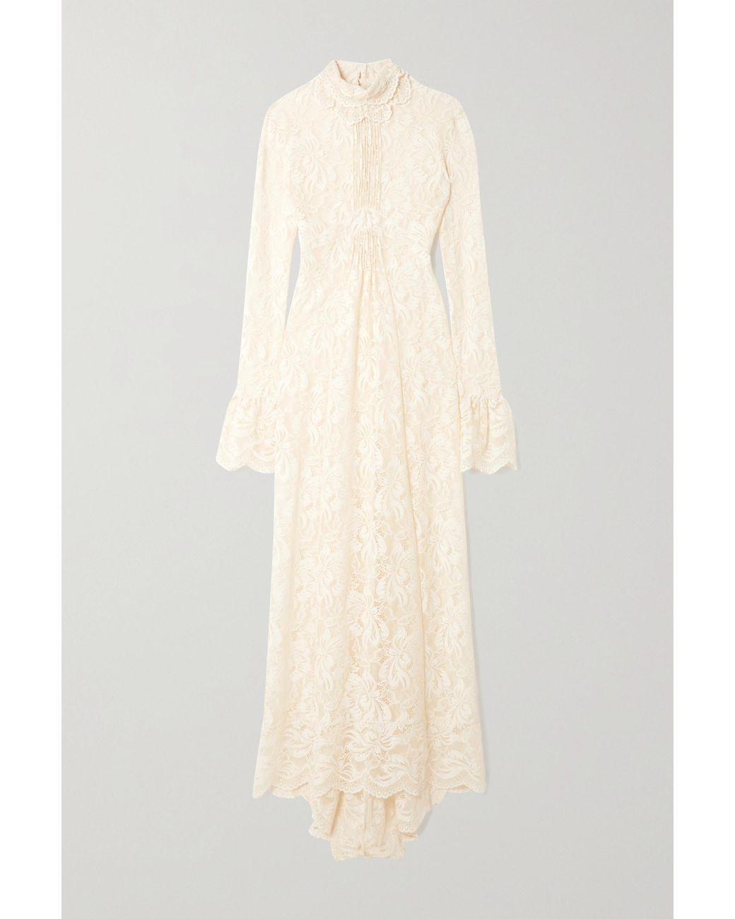 Paco Rabanne Ruffled Lace Turtleneck Maxi Dress in White | Lyst