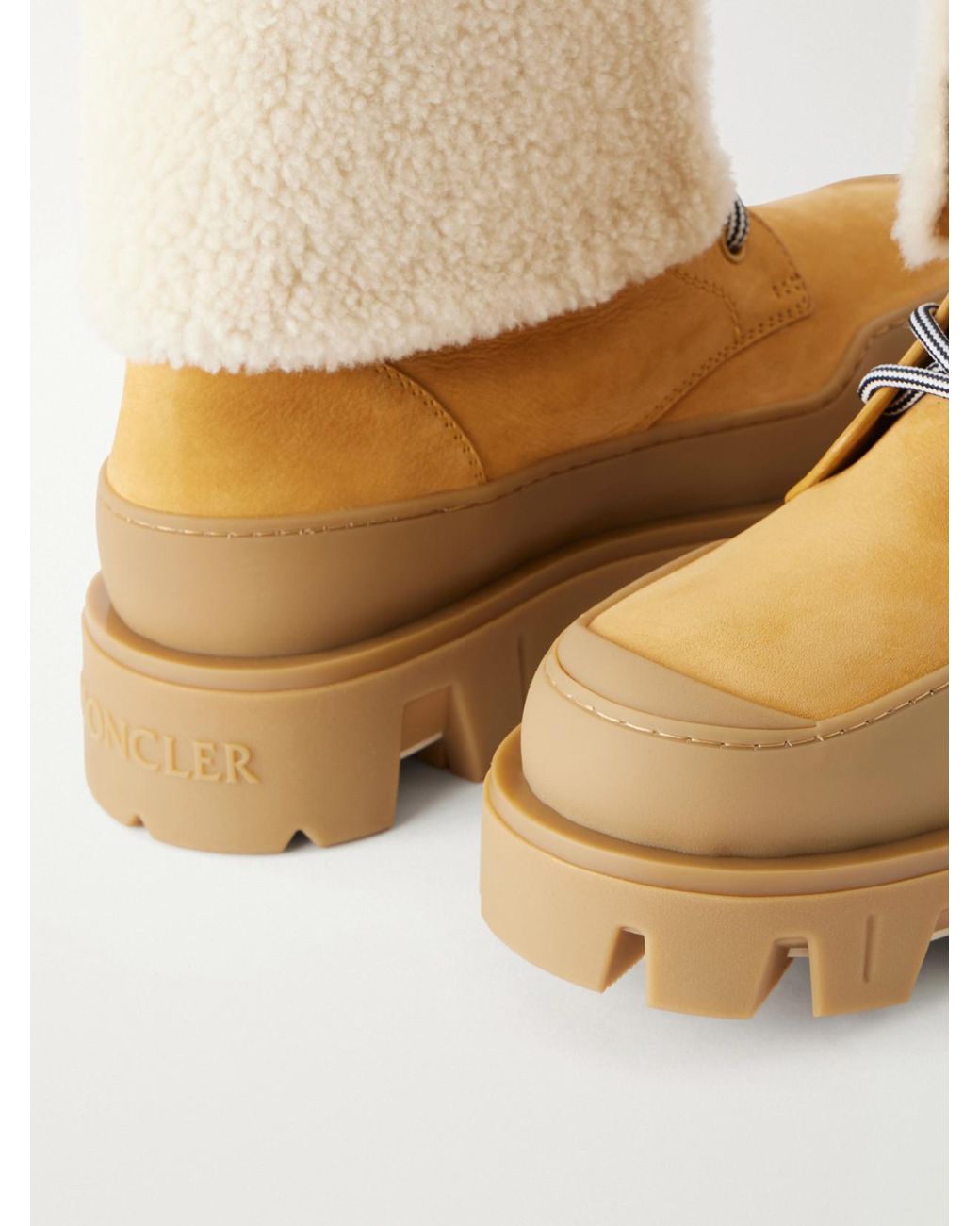 Moncler Natural Peak Snowcap Shearling-Trimmed Nubuck Ankle Boots