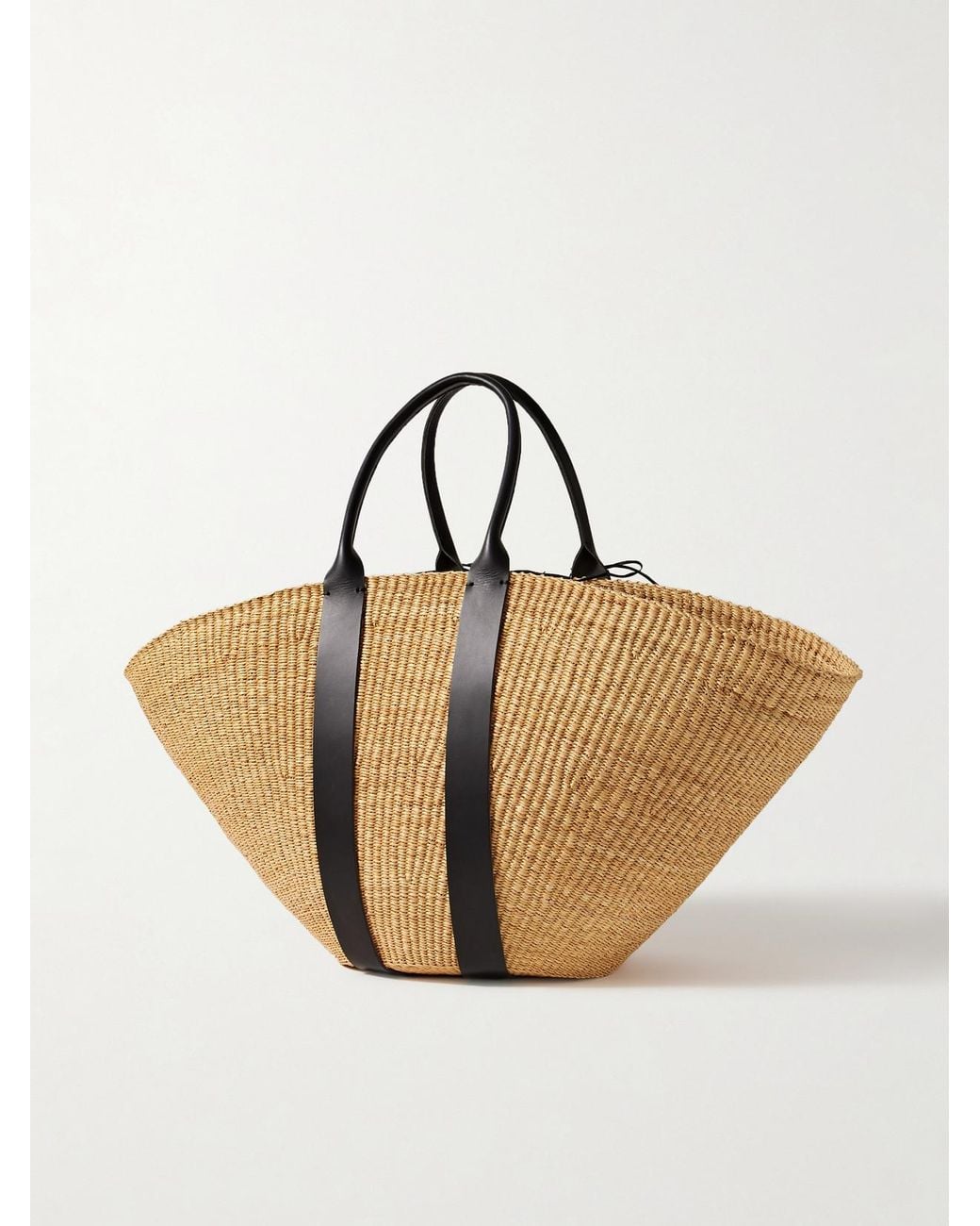 Muuñ Natural Sophie Maxi Leather-Trimmed Woven Straw Tote