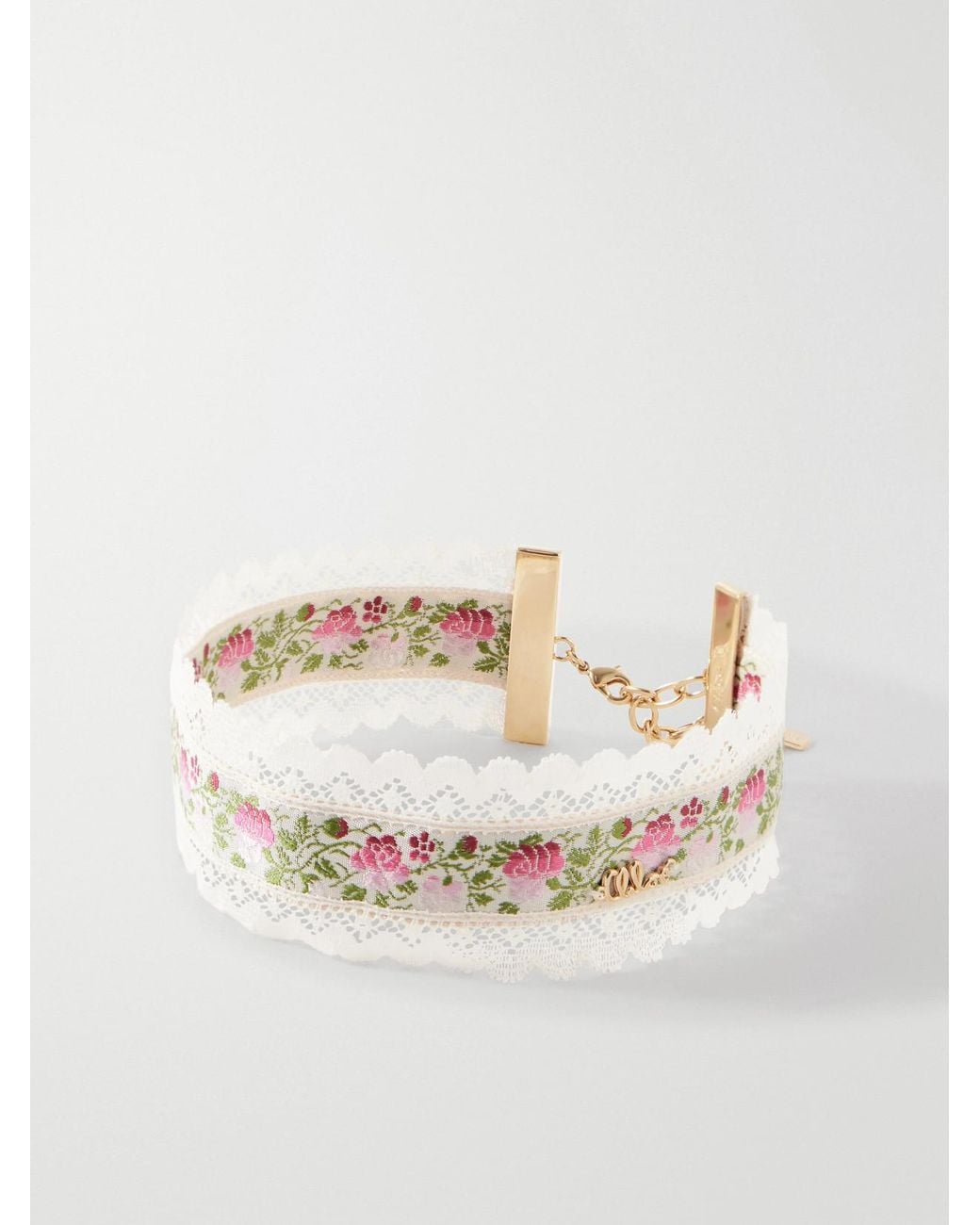 Chloé White Ribbon Lace-Trimmed Floral-Jacquard-Tone Choker