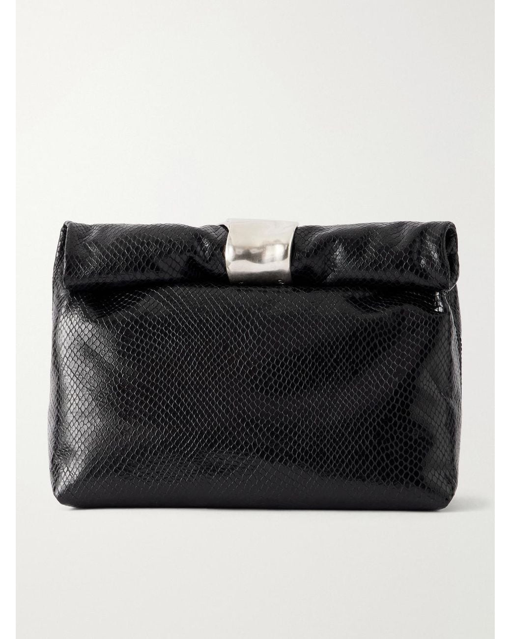 Staud Black Snake-Effect Leather Clutch