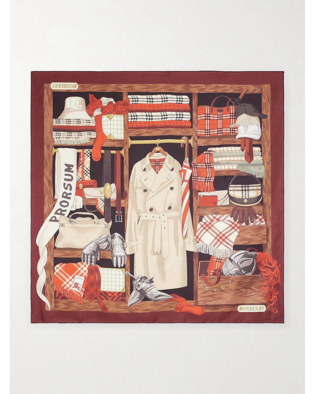 Burberry Red Printed Silk-Twill Scarf