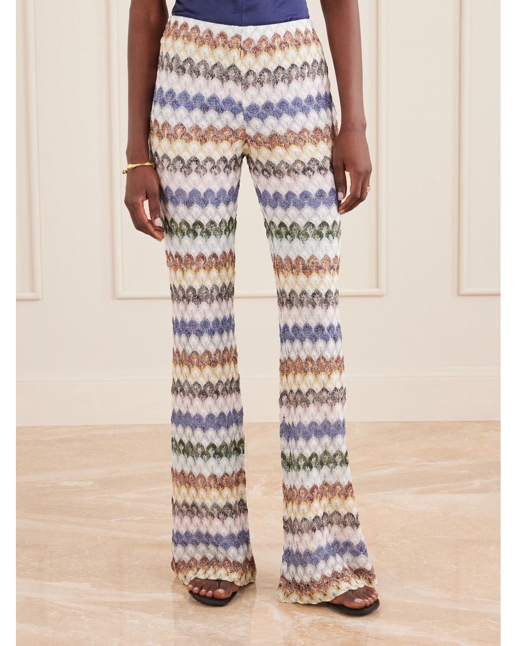 Missoni White Embellished Crochet-Knit Flared Pants