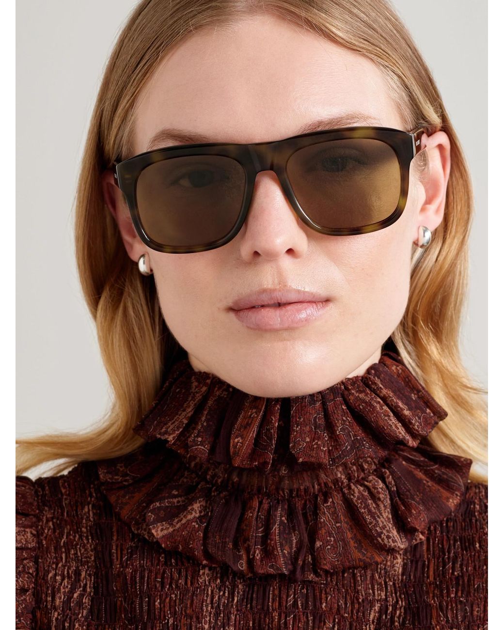 Saint Laurent Brown Square-Frame Tortoiseshell Acetate Sunglasses