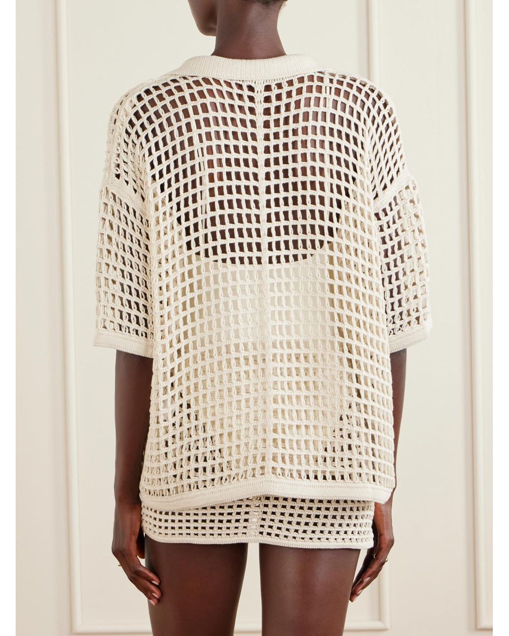 Haight Natural Sheila Open-Knit Cotton-Blend Blouse