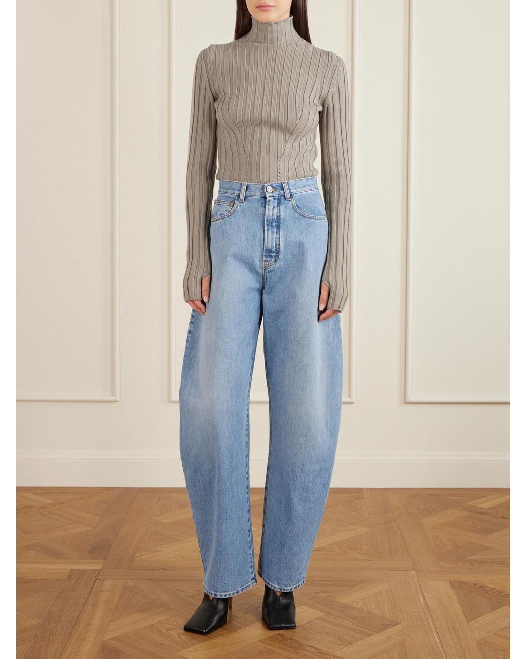 Alaïa Gray Ribbed Wool Turtleneck Bodysuit