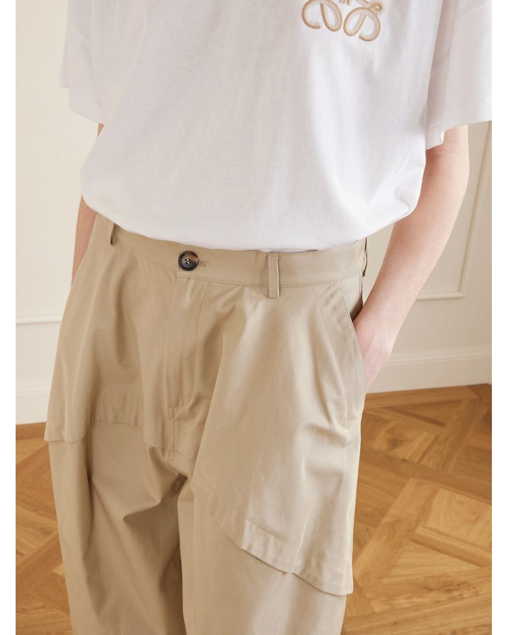 Loewe Natural Paula's Ibiza Paneled Cotton Gabardine Wide-Leg Pants