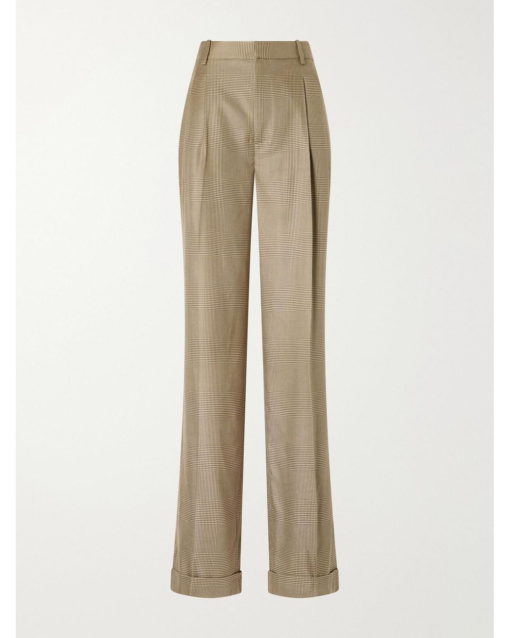 Ralph Lauren Natural Timothy Pleated Prince Of Wales Checked Silk Straight-Leg Pants
