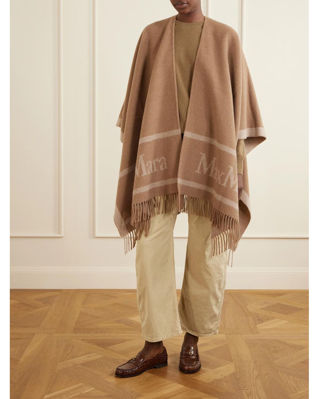 Max Mara Natural Hilde Fringed Wool-Jacquard Cape