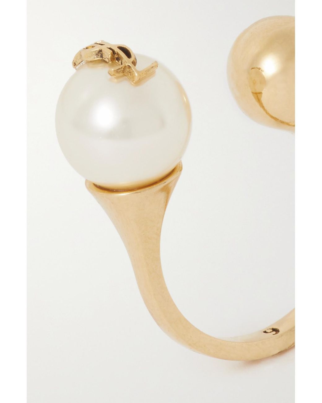 Saint Laurent Natural Cassandre-Tone Pearl-Like Ring