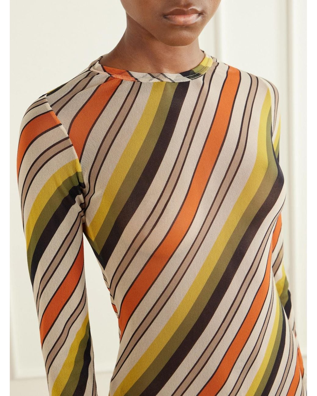 Jean Paul Gaultier Metallic Retro Stripe Printed Mesh Maxi Dress