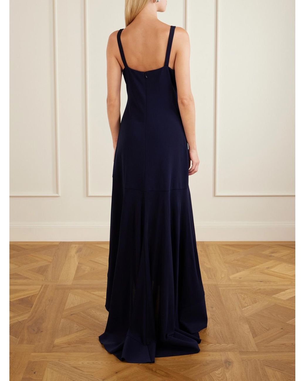 Stella McCartney Blue Asymmetric Ruffled Crepe Maxi Dress