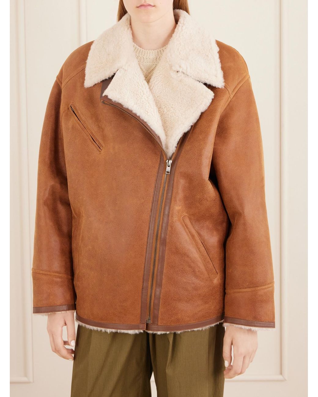 Isabel Marant Brown Adelina Shearling-Trimmed Leather Jacket