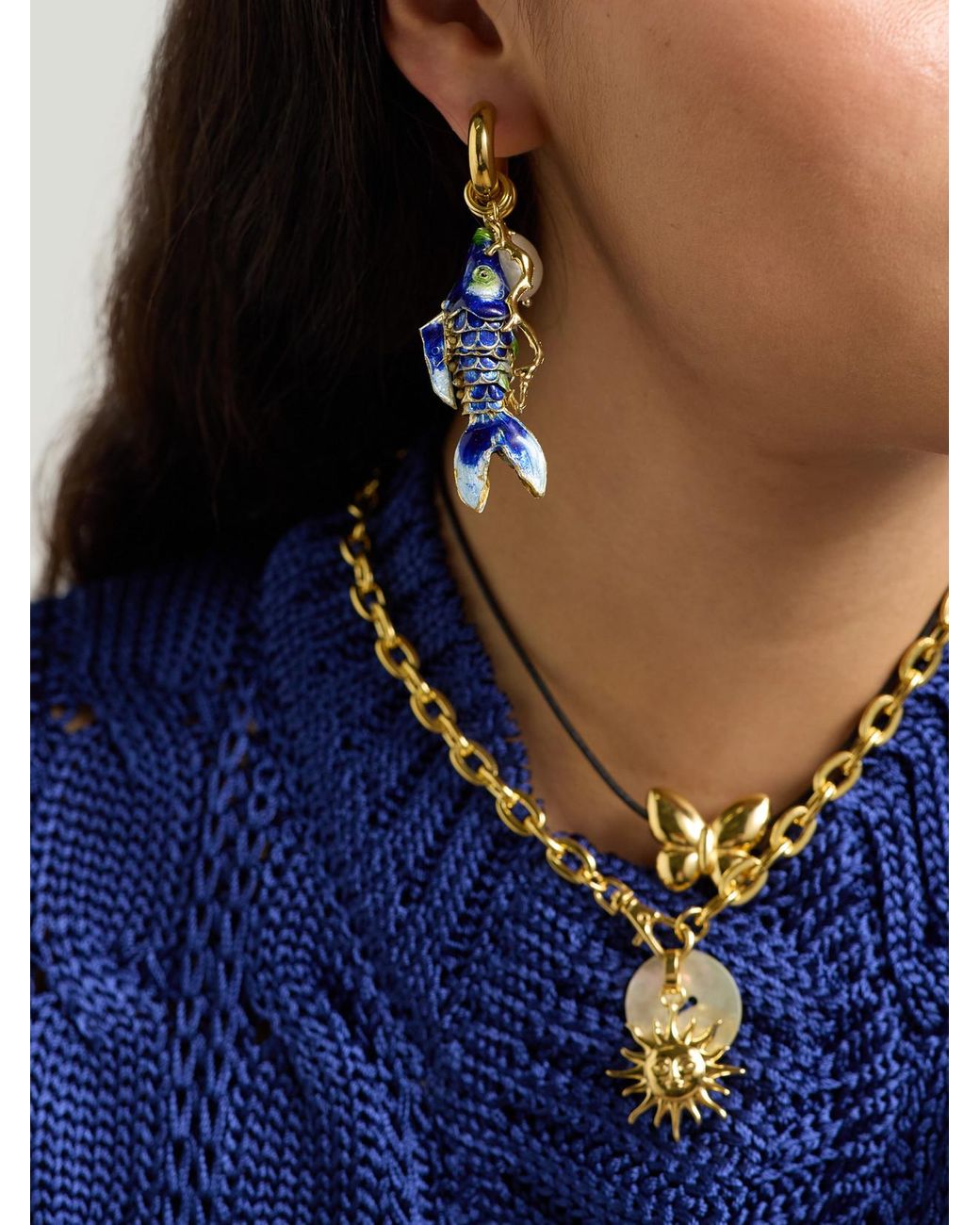 Joolz by Martha Calvo Blue Barrier-Plated, Pearl And Enamel Hoop Earrings