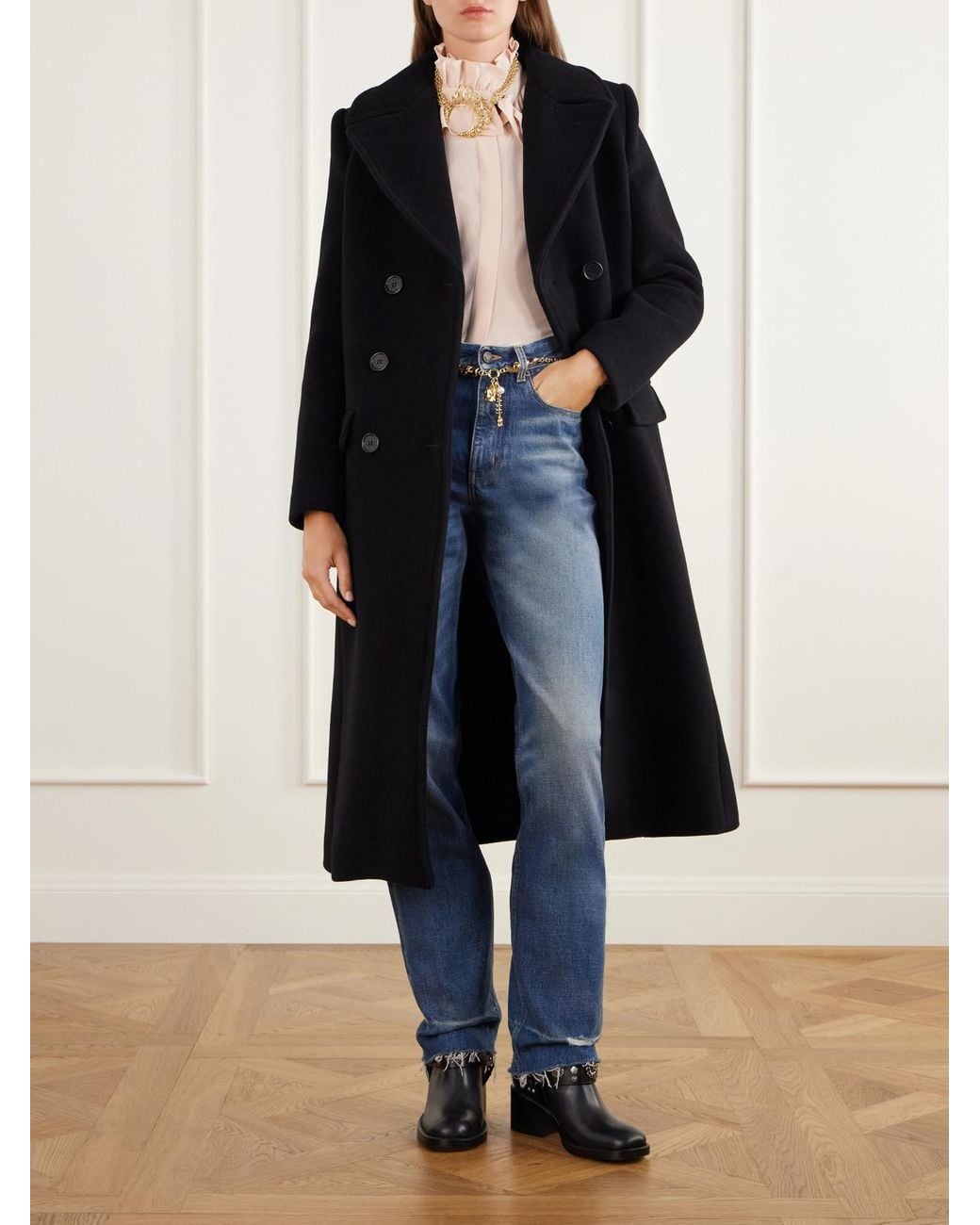 Chloé Black Double-Breasted Wool Long Coat