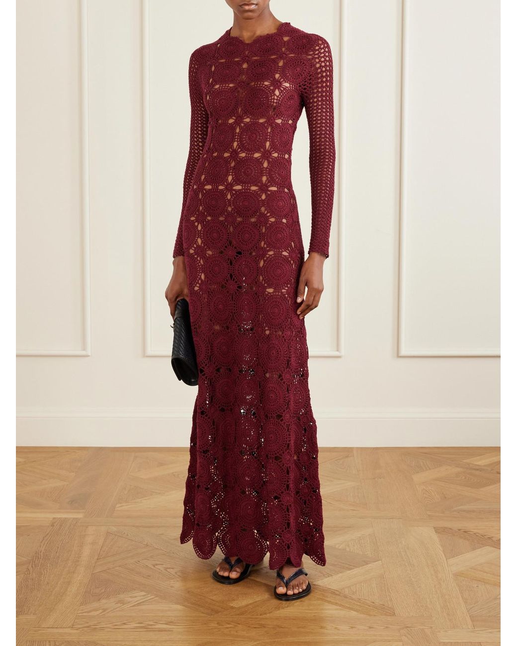 Escvdo Red Siula Crocheted Cotton Maxi Dress
