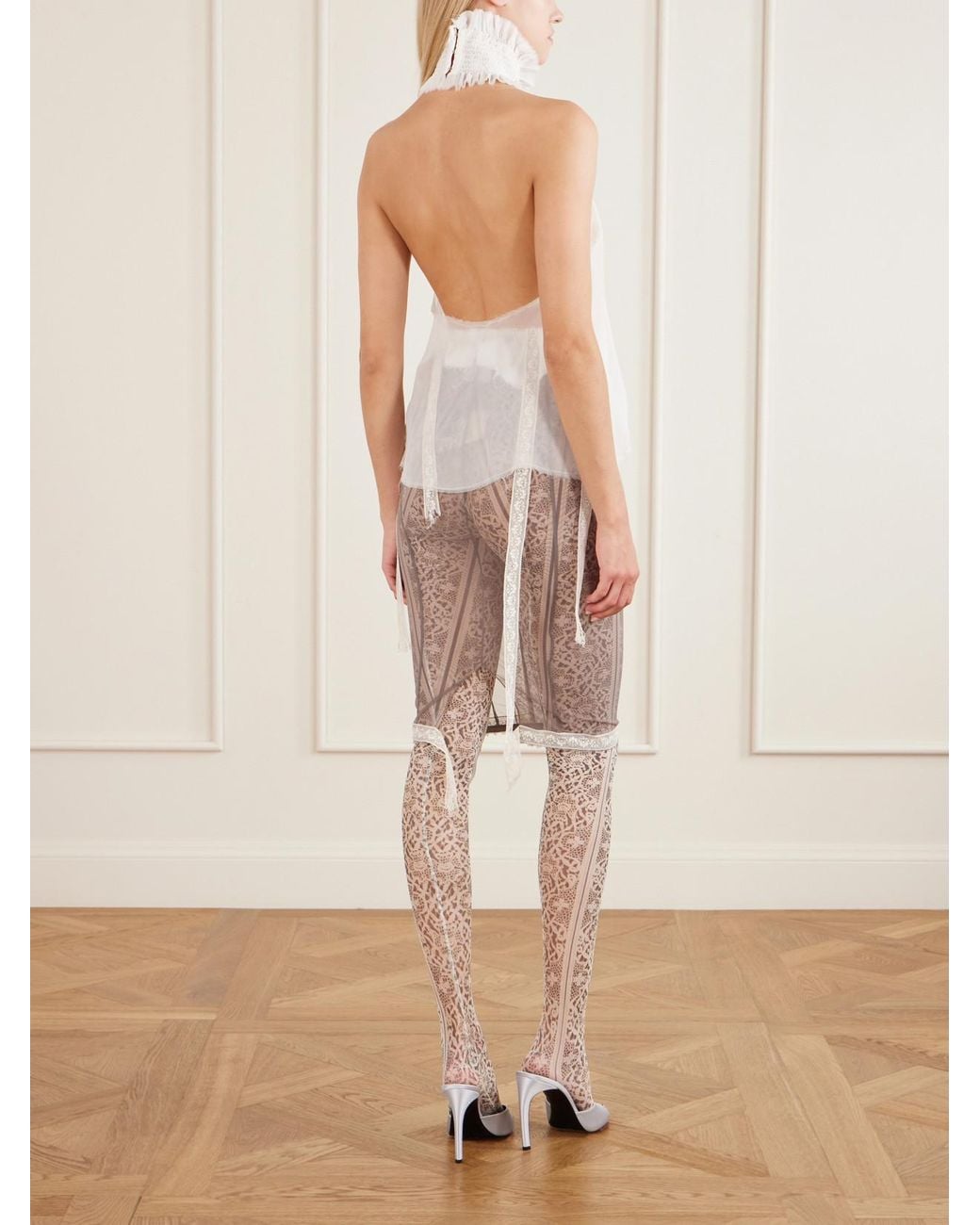 Dilara Findikoglu White Mask Of Pleasing Lace-Trimmed Silk Blouse