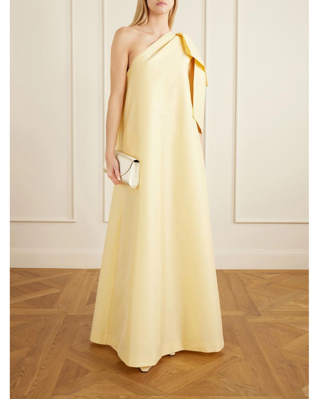 BERNADETTE Yellow Winnette One-Shoulder Crepe Gown