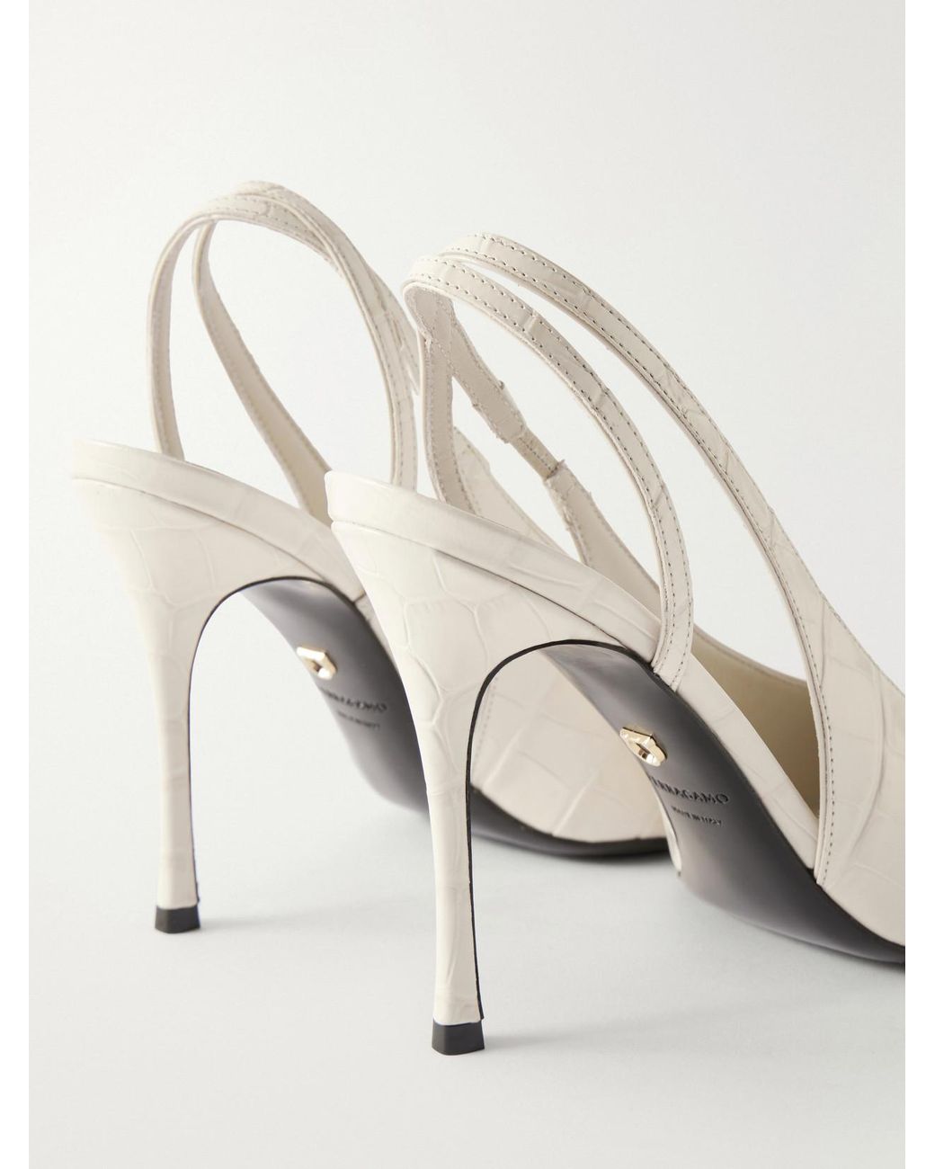 Ferragamo White Cressy 95 Croc-Effect Patent-Leather Slingback Pumps