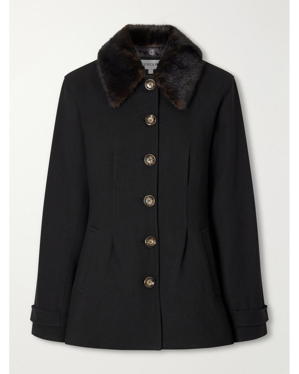 Veronica Beard Black Severine Dickey Plush-Trimmed Crepe Jacket