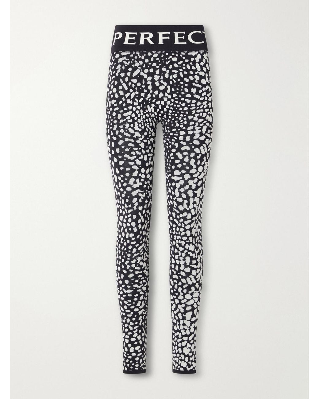 Perfect Moment Black Leopard-Jacquard Thermal Stretch-Knit Ski Leggings