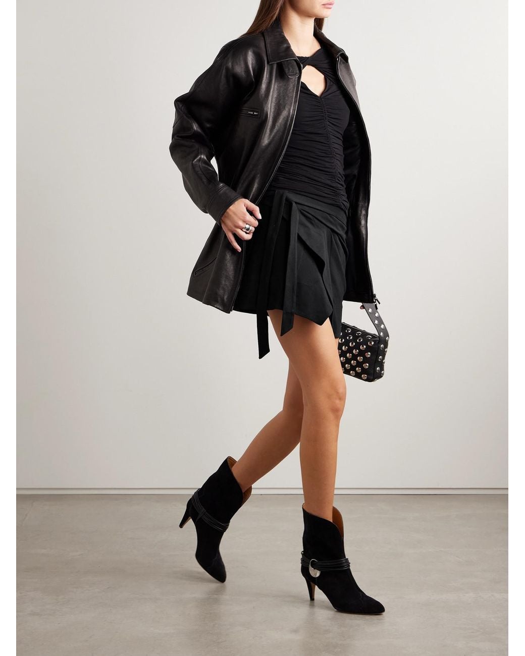Isabel Marant Black Berenice Asymmetric Draped Cotton-Jersey Mini Wrap Skirt