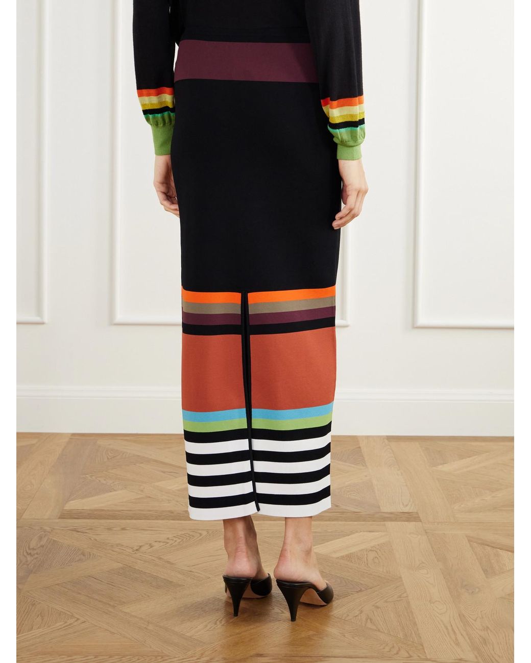 Christopher John Rogers White Striped Stretch-Jersey Midi Skirt