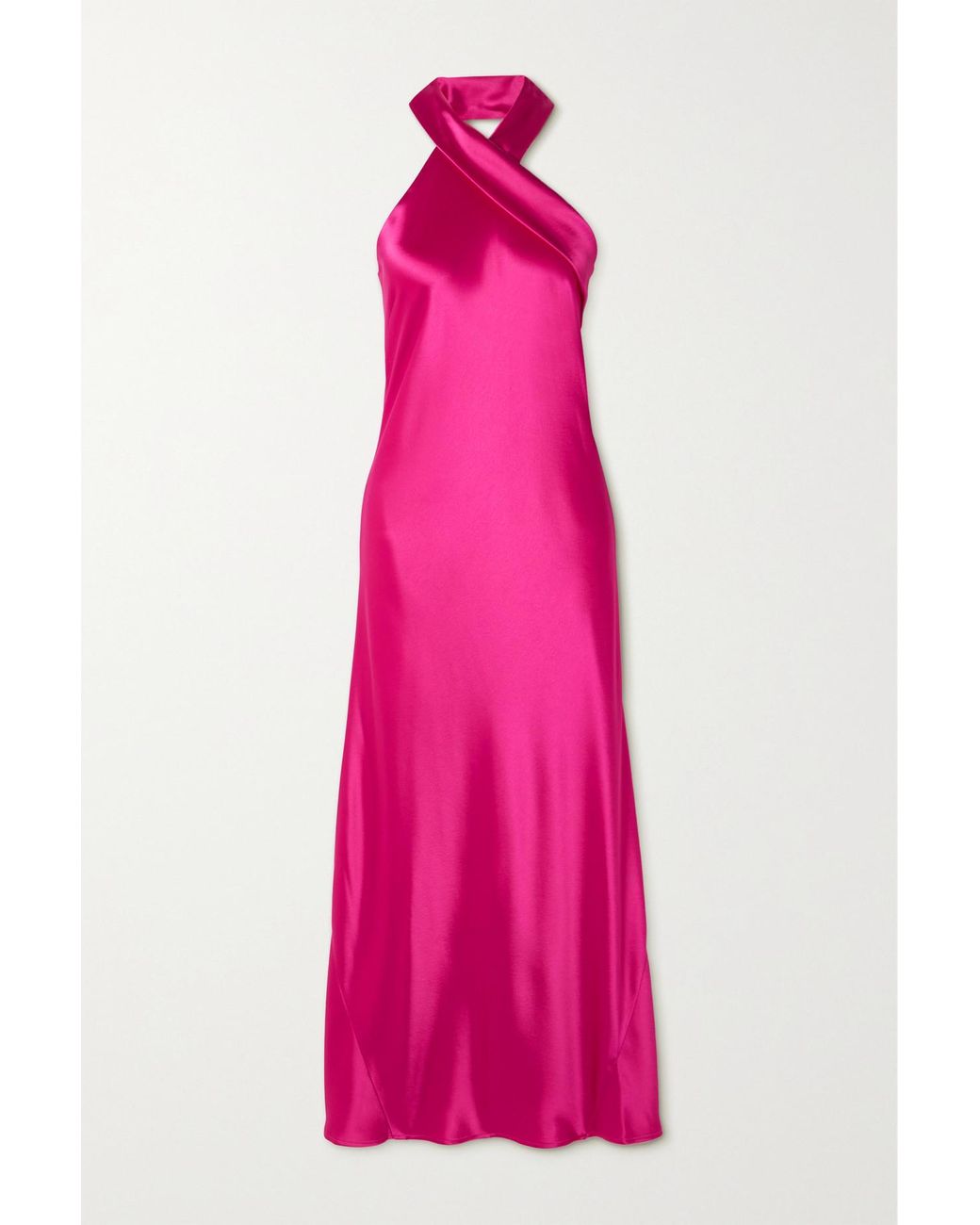 Galvan London Pandora Halterneck Satin Maxi Dress in Pink Lyst