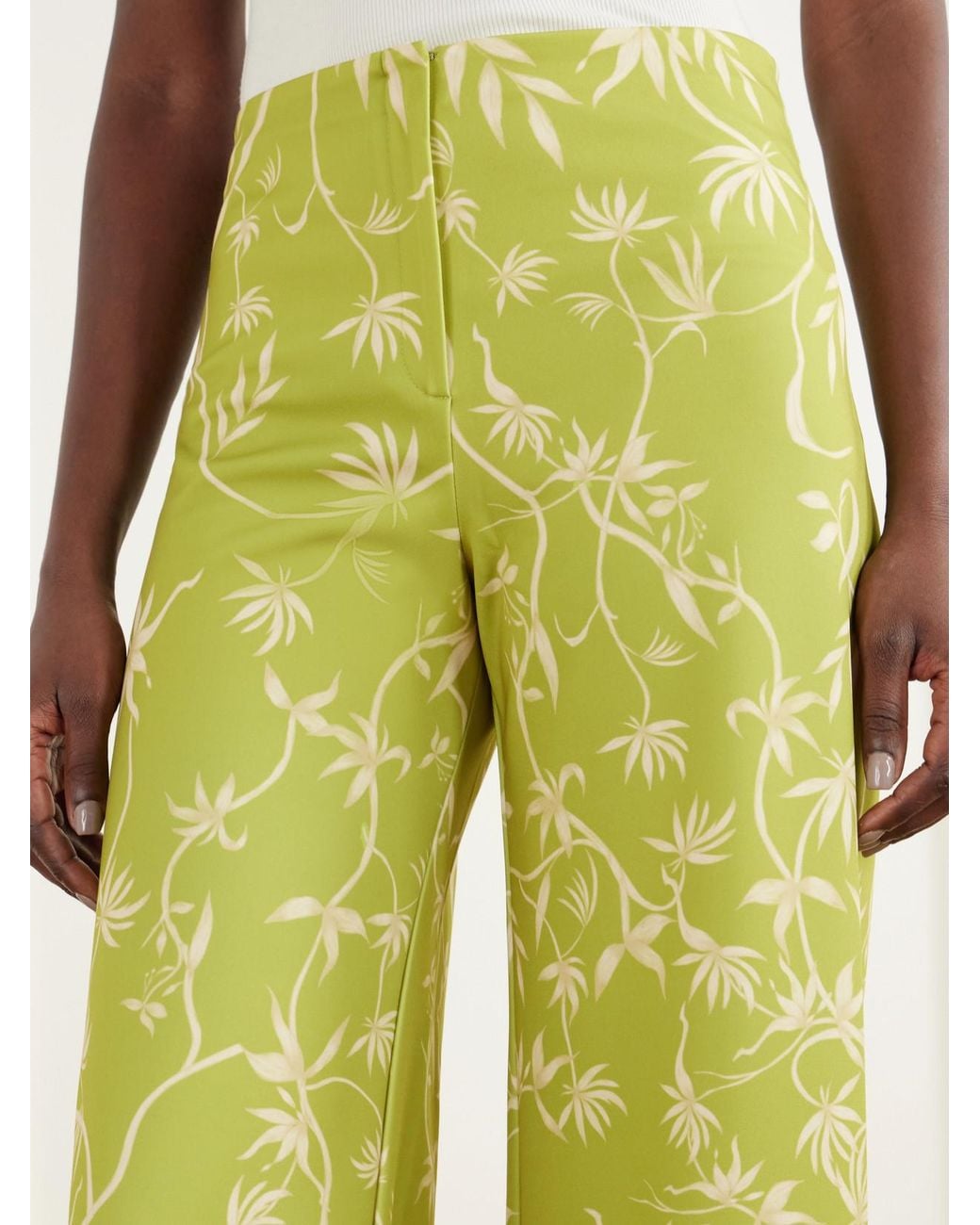 ANDRES OTALORA Yellow Con Ella Printed Satin Wide-Leg Pants