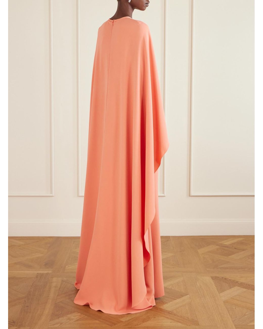 Elie Saab Pink Appliquéd Cape-Effect Cady Gown