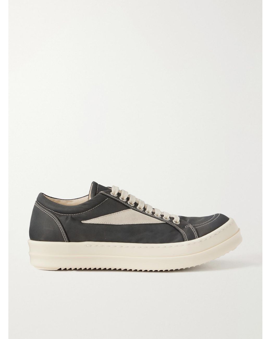 Rick Owens Gray Drkshdw Vintage Suede-Trimmed Shell Sneakers