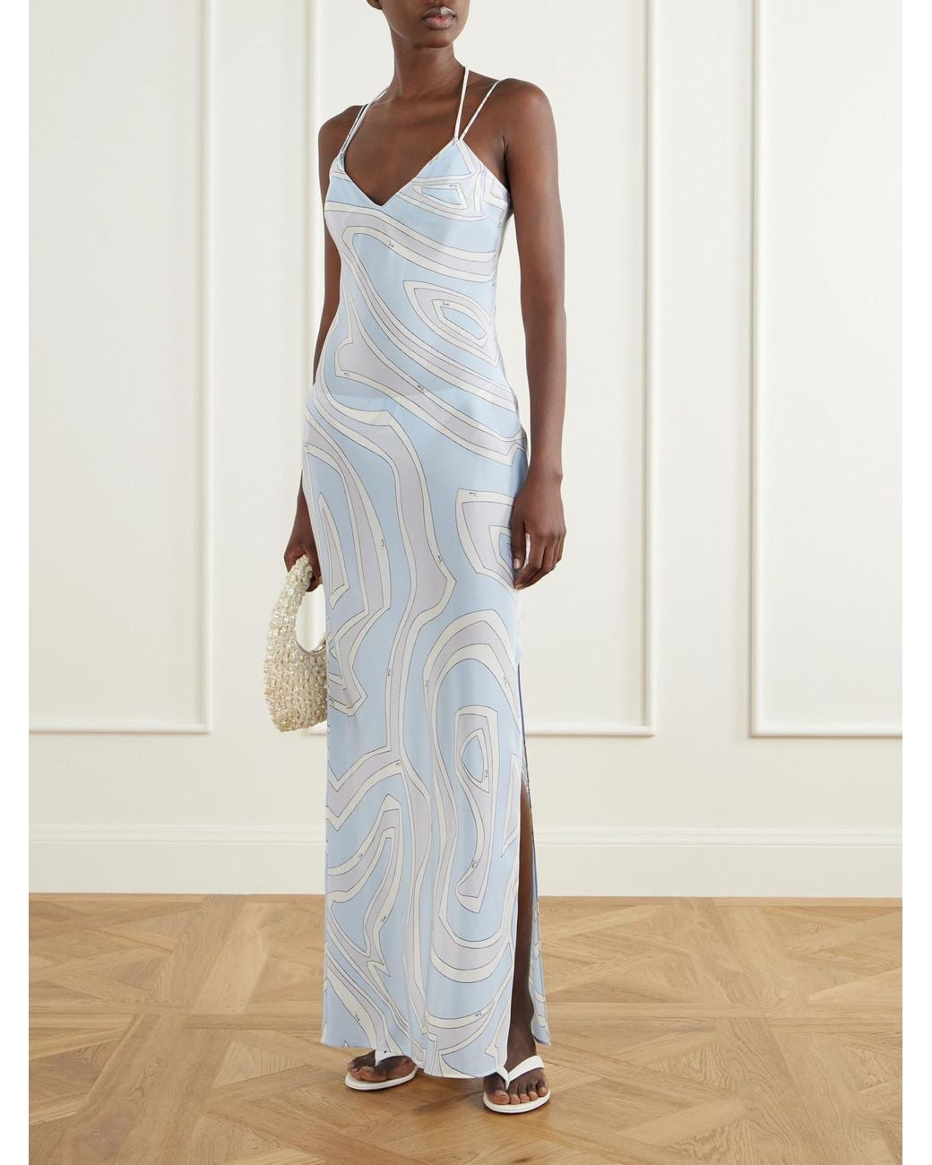 Emilio Pucci White Printed Silk Crepe De Chine Maxi Dress