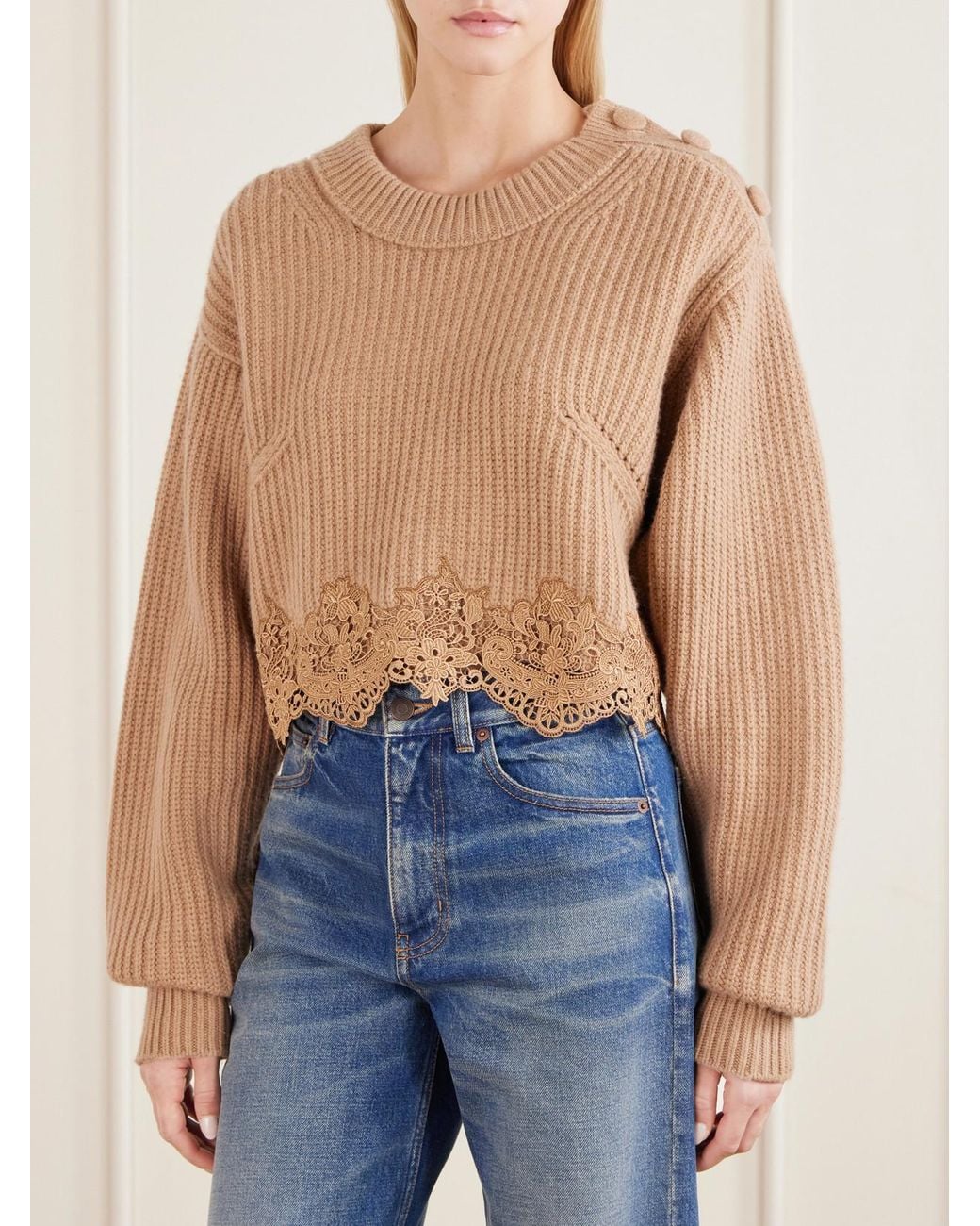 Chloé White Lace-Trimmed Wool And Cashmere-Blend Sweater