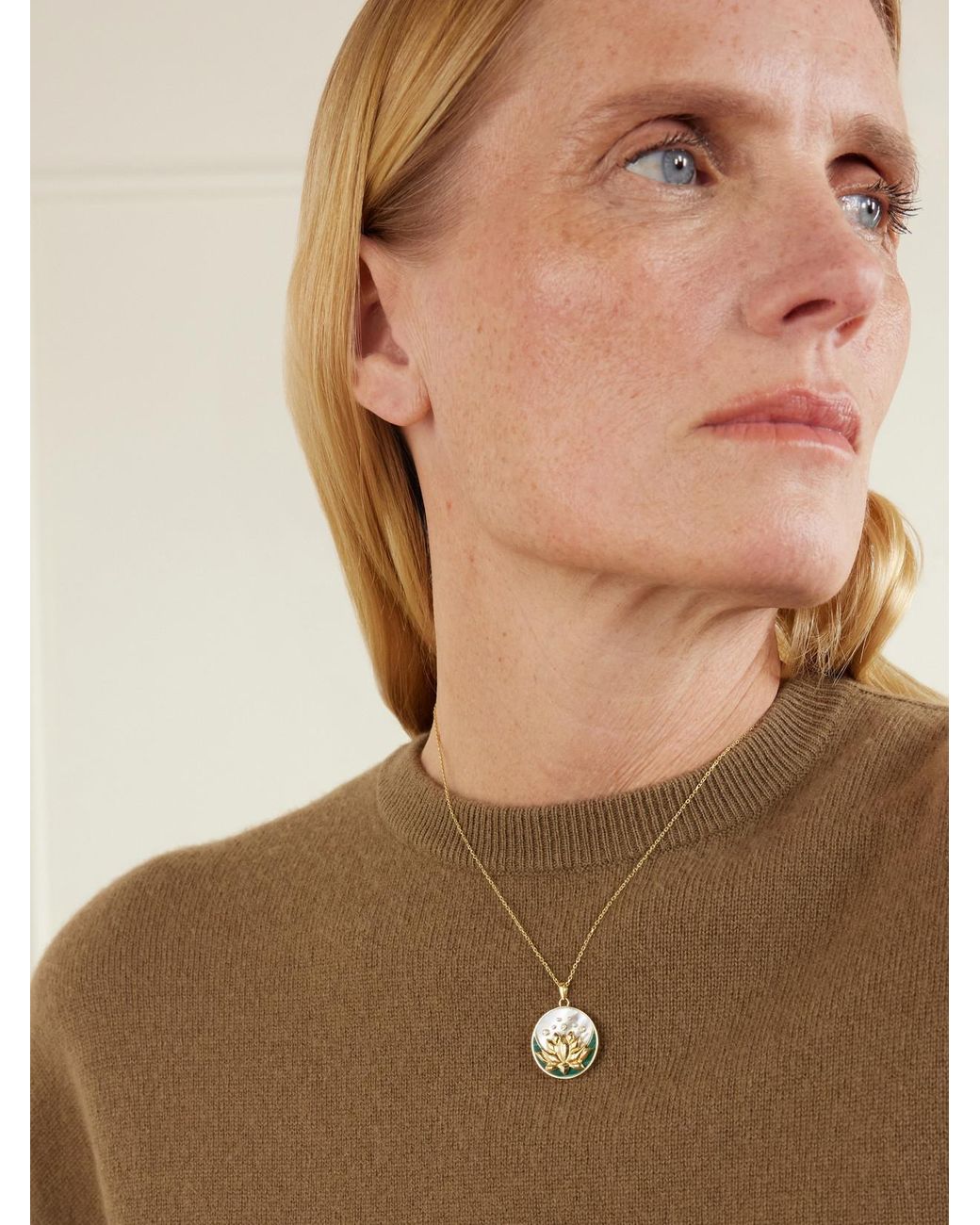 L'Atelier Nawbar Natural Lotus Moon 18-Karat Multi-Stone Necklace