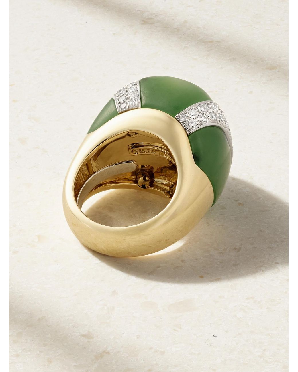 David Webb Green Double Stripe 18-Karat And Platinum Topaz, Jade And Diamond Ring
