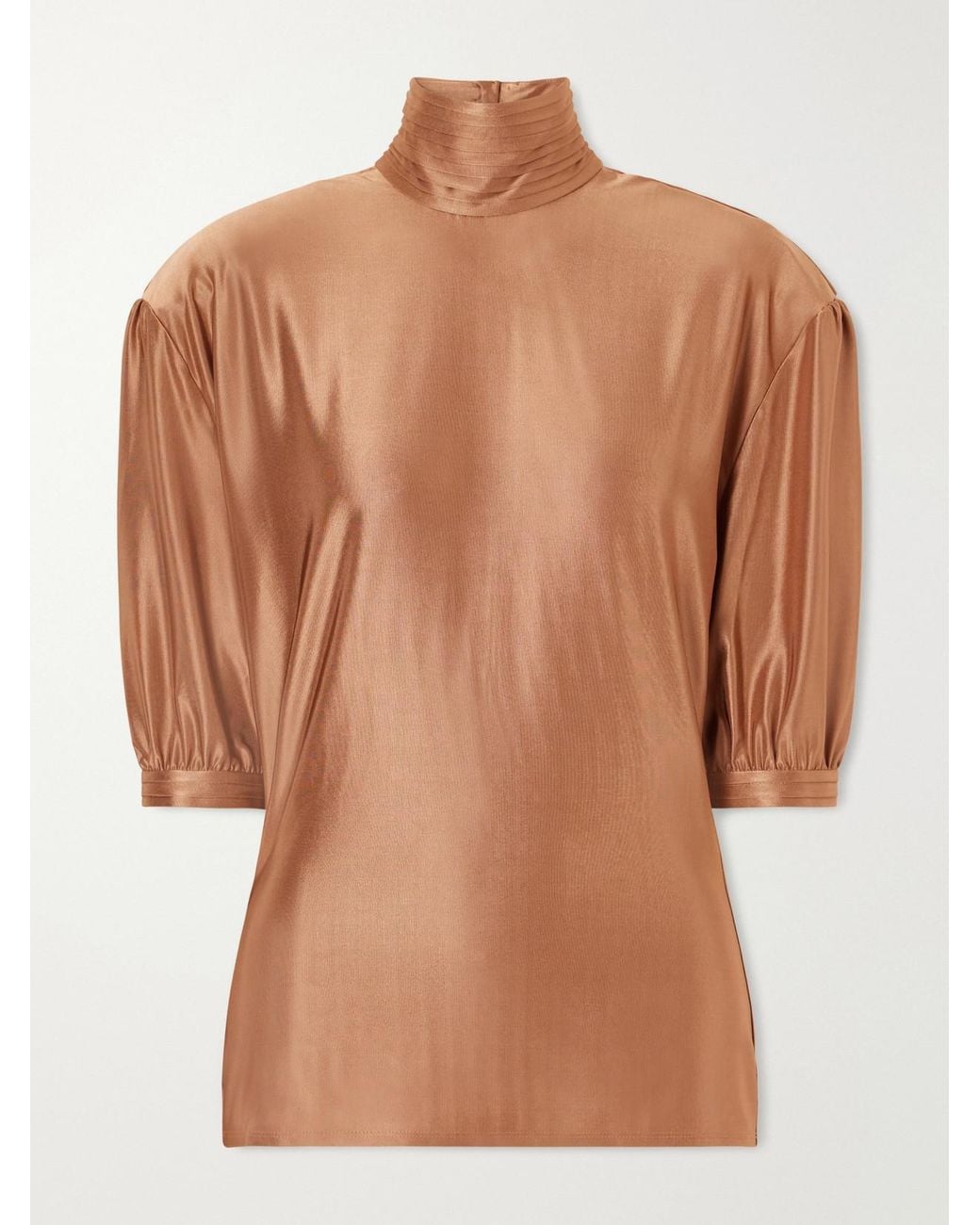 Rabanne Brown Stretch-Satin Turtleneck Blouse