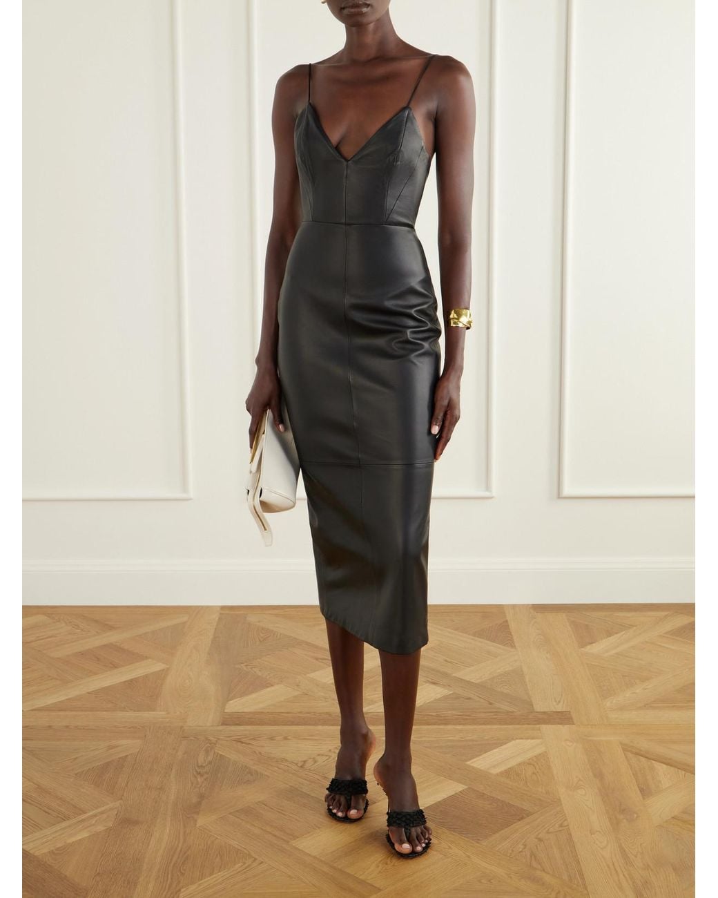 Alex Perry Black Bikini Leather Midi Dress